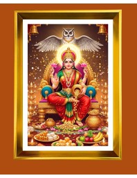 Maa Lakhsmi Golden Photo Frame - 10x14 Inches | Elegant Wooden Frame for Home, Office & Temple Decoration | Spiritual Wall & Table Decor and Gift Item