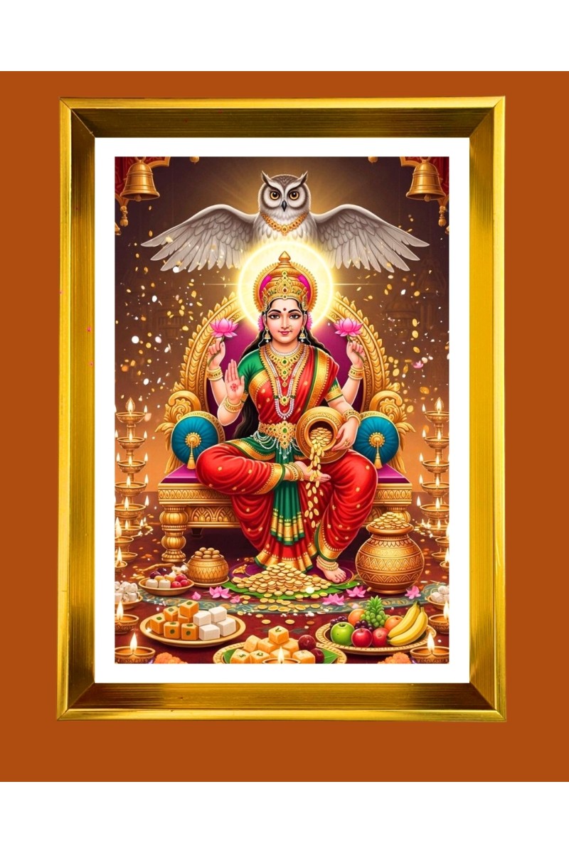 Maa Lakhsmi Golden Photo Frame - 10x14 Inches | Elegant Wooden Frame for Home, Office & Temple Decoration | Spiritual Wall & Table Decor and Gift Item