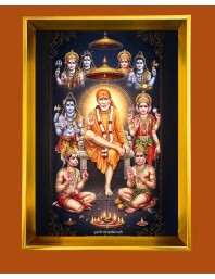 Shirdi Sai Baba  Golden Photo Frame - 10x14 Inches | Elegant Wooden Frame for Home, Office & Temple Decoration | Spiritual Wall & Table Decor and Gift Item