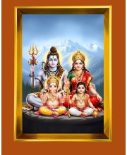 Lord Shiva,Ganesha and Kartikeya Golden Photo Frame - 10x14 Inches | Elegant Wooden Frame for Home, Office & Temple Decoration | Spiritual Wall & Table Decor and Gift Item