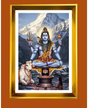 Lord Shiva Golden Photo Frame - 10x14 Inches | Elegant Wooden Frame for Home, Office & Temple Decoration | Spiritual Wall & Table Decor and Gift Item