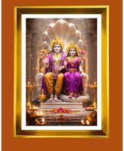 Lakhsmi Narayana Golden Photo Frame - 10x14 Inches | Elegant Wooden Frame for Home, Office & Temple Decoration | Spiritual Wall & Table Decor and Gift Item