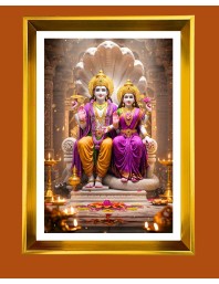 Lakhsmi Narayana Golden Photo Frame - 10x14 Inches | Elegant Wooden Frame for Home, Office & Temple Decoration | Spiritual Wall & Table Decor and Gift Item
