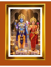 Lakhsmi Narayana Golden Photo Frame - 10x14 Inches | Elegant Wooden Frame for Home, Office & Temple Decoration | Spiritual Wall & Table Decor and Gift Item
