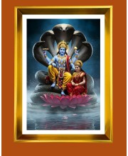 Lakhsmi Narayana Golden Photo Frame - 10x14 Inches | Elegant Wooden Frame for Home, Office & Temple Decoration | Spiritual Wall & Table Decor and Gift Item
