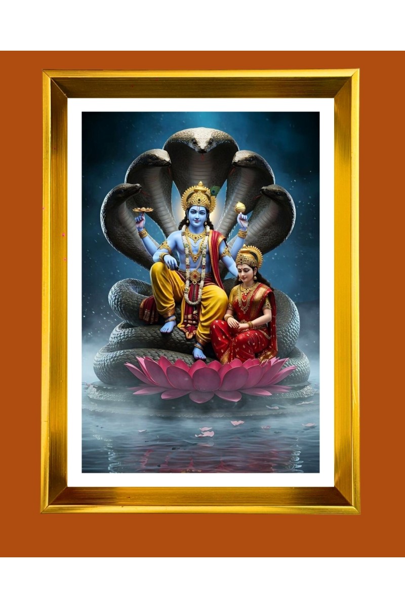 Lakhsmi Narayana Golden Photo Frame - 10x14 Inches | Elegant Wooden Frame for Home, Office & Temple Decoration | Spiritual Wall & Table Decor and Gift Item