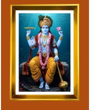 Lord Vishnu Golden Photo Frame - 10x14 Inches | Elegant Wooden Frame for Home, Office & Temple Decoration | Spiritual Wall & Table Decor and Gift Item