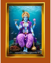 Lord Vishnu Golden Photo Frame - 10x14 Inches | Elegant Wooden Frame for Home, Office & Temple Decoration | Spiritual Wall & Table Decor and Gift Item