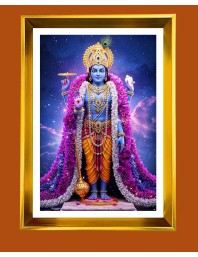 Lord Vishnu Golden Photo Frame - 10x14 Inches | Elegant Wooden Frame for Home, Office & Temple Decoration | Spiritual Wall & Table Decor and Gift Item