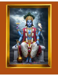 Lord Vishnu Golden Photo Frame - 10x14 Inches | Elegant Wooden Frame for Home, Office & Temple Decoration | Spiritual Wall & Table Decor and Gift Item