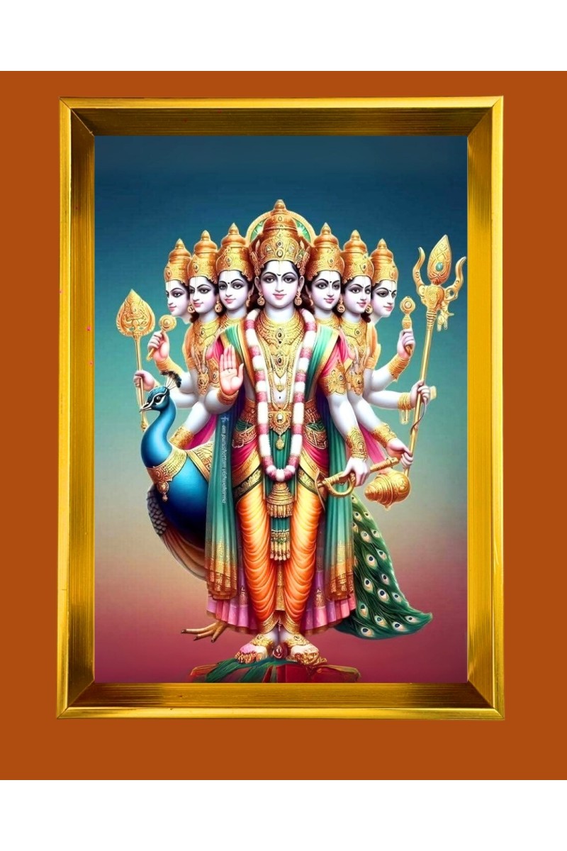 Lord Kartikeya Golden Photo Frame - 10x14 Inches | Elegant Wooden Frame for Home, Office & Temple Decoration | Spiritual Wall & Table Decor and Gift Item