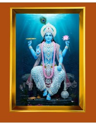 Lord Vishnu Golden Photo Frame - 10x14 Inches | Elegant Wooden Frame for Home, Office & Temple Decoration | Spiritual Wall & Table Decor and Gift Item