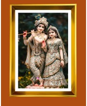 Divine Krishna and Radha Golden Photo Frame - 10x14 Inches | Elegant Wooden Frame for Home, Office & Temple Decoration | Spiritual Wall & Table Decor and Gift Item
