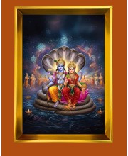  Lakshmi Narayan Golden Photo Frame - 10x14 Inches | Elegant Wooden Frame for Home, Office & Temple Decoration | Spiritual Wall & Table Decor and Gift Item