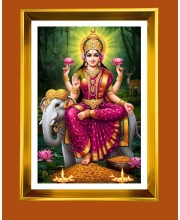 Maa Laxmi Golden Photo Frame - 10x14 Inches | Elegant Wooden Frame for Home, Office & Temple Decoration | Spiritual Wall & Table Decor and Gift Item