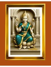 Maa Laxmi Golden Photo Frame - 10x14 Inches | Elegant Wooden Frame for Home, Office & Temple Decoration | Spiritual Wall & Table Decor and Gift Item