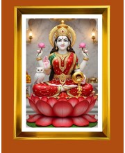 Maa Laxmi Golden Photo Frame - 10x14 Inches | Elegant Wooden Frame for Home, Office & Temple Decoration | Spiritual Wall & Table Decor and Gift Item