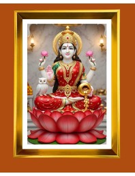 Maa Laxmi Golden Photo Frame - 10x14 Inches | Elegant Wooden Frame for Home, Office & Temple Decoration | Spiritual Wall & Table Decor and Gift Item