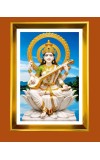 Maa Saraswati Golden Photo Frame - 10x14 Inches | Elegant Wooden Frame for Home, Office & Temple Decoration | Spiritual Wall & Table Decor and Gift Item