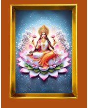 Maa Laxmi Golden Photo Frame - 10x14 Inches | Elegant Wooden Frame for Home, Office & Temple Decoration | Spiritual Wall & Table Decor and Gift Item