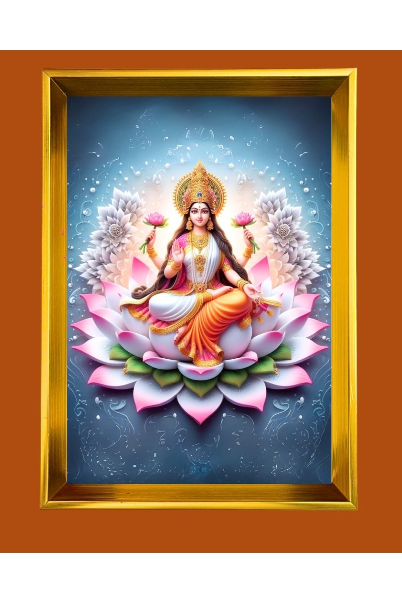 Maa Laxmi Golden Photo Frame - 10x14 Inches | Elegant Wooden Frame for Home, Office & Temple Decoration | Spiritual Wall & Table Decor and Gift Item