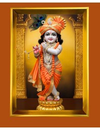 Divine Krishna Golden Photo Frame - 10x14 Inches | Elegant Wooden Frame for Home, Office & Temple Decoration | Spiritual Wall & Table Decor and Gift Item