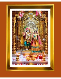 Divine Radha Krishna Golden Photo Frame - 10x14 Inches | Elegant Wooden Frame for Home, Office & Temple Decoration | Spiritual Wall & Table Decor and Gift Item