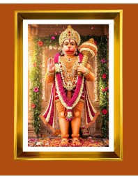 Lord Hanuman Golden Photo Frame - 10x14 Inches | Elegant Wooden Frame for Home, Office & Temple Decoration | Spiritual Wall & Table Decor and Gift Item