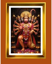Lord Hanuman Golden Photo Frame - 10x14 Inches | Elegant Wooden Frame for Home, Office & Temple Decoration | Spiritual Wall & Table Decor and Gift Item