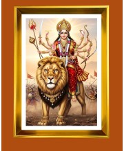 Maa Durga Golden Photo Frame - 10x14 Inches | Elegant Wooden Frame for Home, Office & Temple Decoration | Spiritual Wall & Table Decor and Gift Item