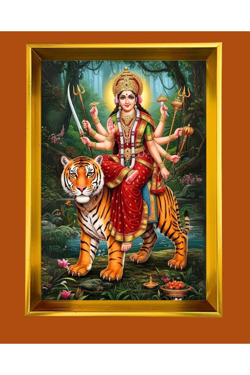 Jai Mata Devi Golden Photo Frame - 10x14 Inches | Elegant Wooden Frame for Home, Office & Temple Decoration | Spiritual Wall & Table Decor and Gift Item