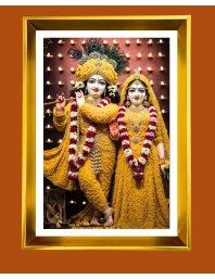 Divine Radha krishna Golden Photo Frame - 10x14 Inches | Elegant Wooden Frame for Home, Office & Temple Decoration | Spiritual Wall & Table Decor and Gift Item