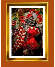 Divine Krishna Golden Photo Frame - 10x14 Inches | Elegant Wooden Frame for Home, Office & Temple Decoration | Spiritual Wall & Table Decor and Gift Item