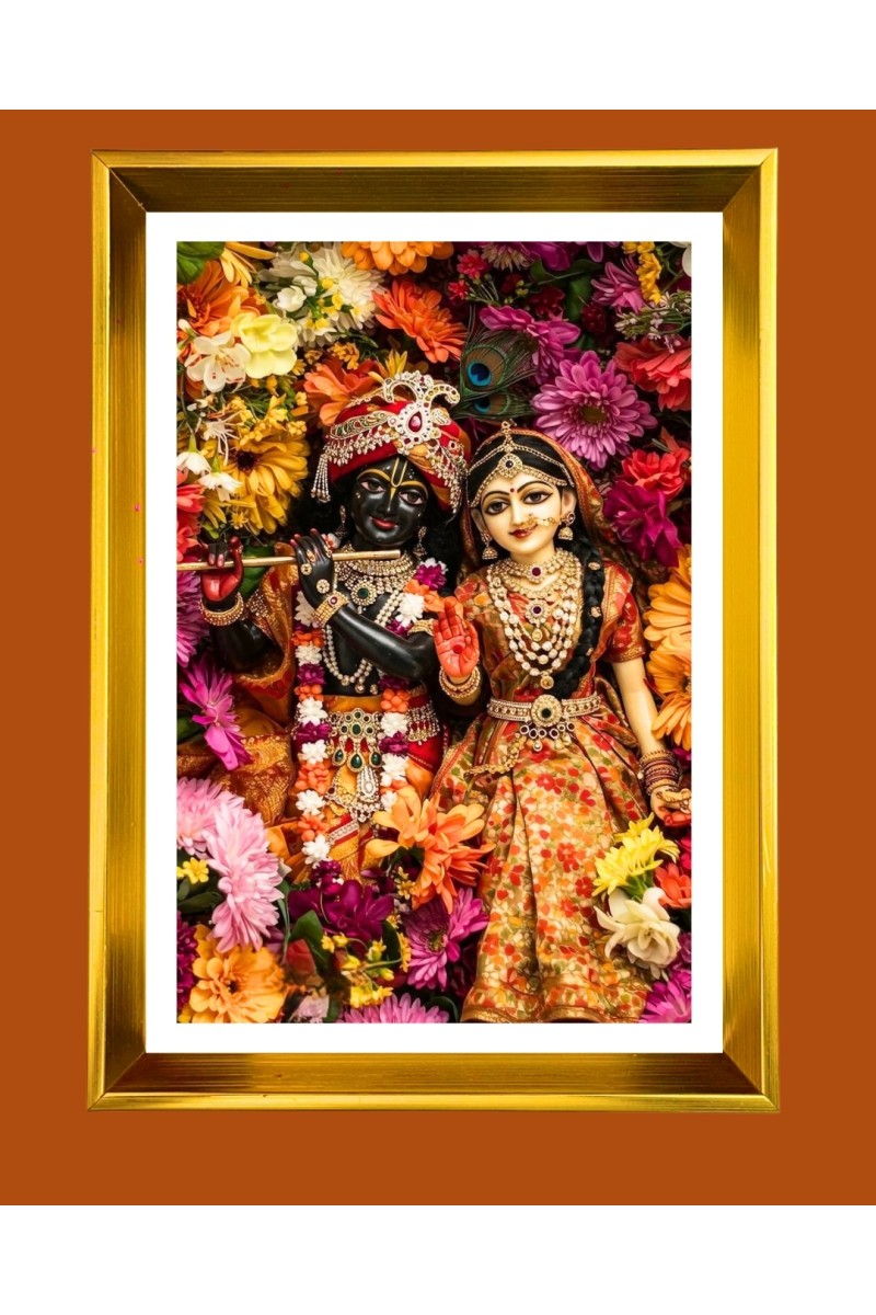 Divine Radha Krishna Golden Photo Frame - 10x14 Inches | Elegant Wooden Frame for Home, Office & Temple Decoration | Spiritual Wall & Table Decor and Gift Item