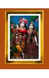Divine Radha Krishna Golden Photo Frame - 10x14 Inches | Elegant Wooden Frame for Home, Office & Temple Decoration | Spiritual Wall & Table Decor and Gift Item