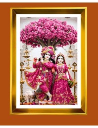 Divine Radha Krishna Golden Photo Frame - 10x14 Inches | Elegant Wooden Frame for Home, Office & Temple Decoration | Spiritual Wall & Table Decor and Gift Item