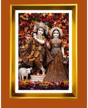 Divine Radha Krishna Golden Photo Frame - 10x14 Inches | Elegant Wooden Frame for Home, Office & Temple Decoration | Spiritual Wall & Table Decor and Gift Item