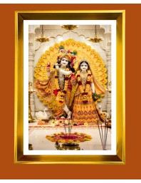 Divine Radha Krishna Golden Photo Frame - 10x14 Inches | Elegant Wooden Frame for Home, Office & Temple Decoration | Spiritual Wall & Table Decor and Gift Item
