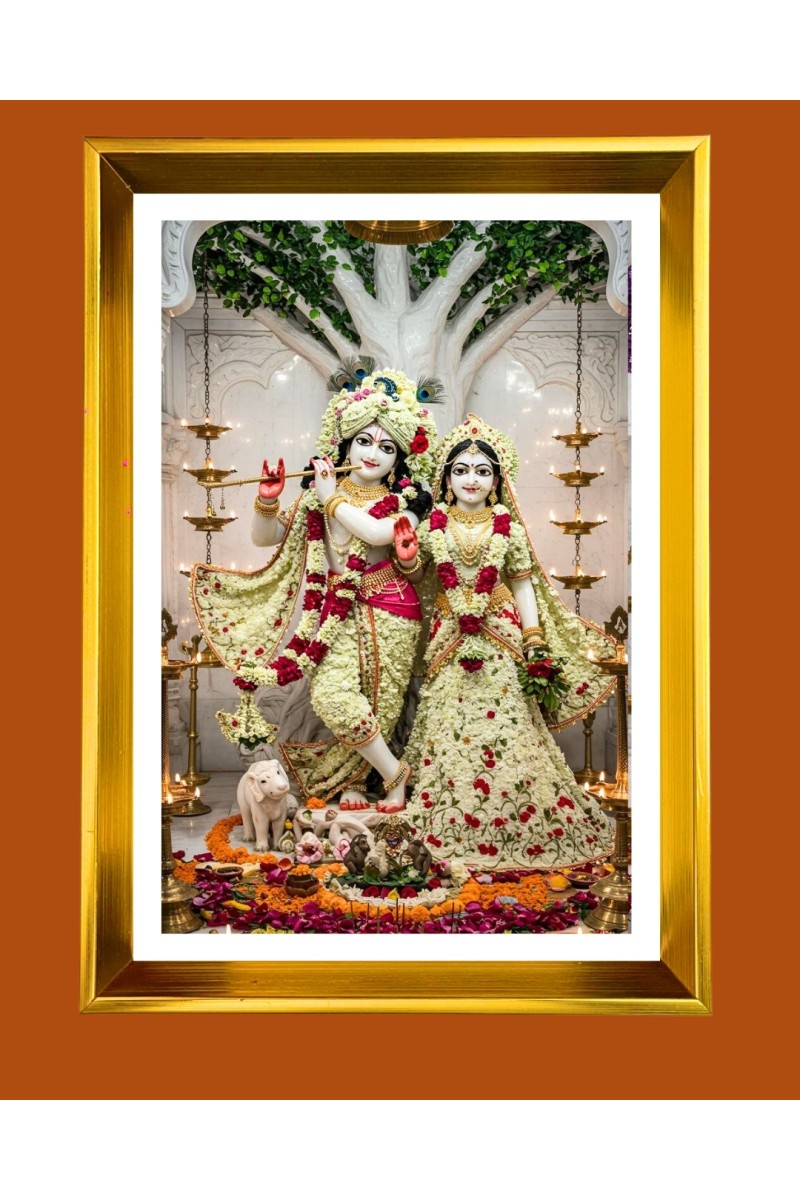 Divine Radha Krishna Golden Photo Frame - 10x14 Inches | Elegant Wooden Frame for Home, Office & Temple Decoration | Spiritual Wall & Table Decor and Gift Item
