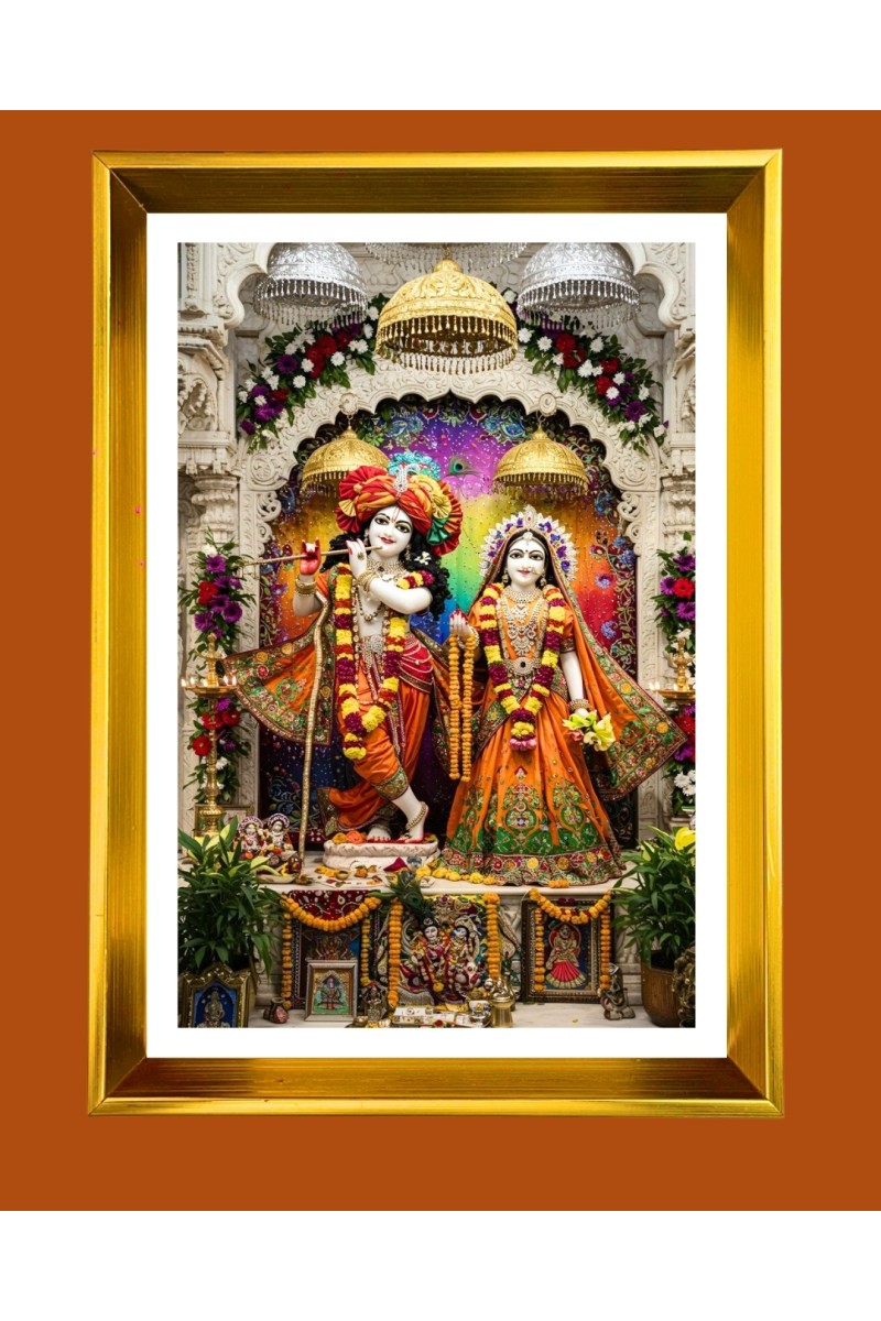 Divine Radha Krishna Golden Photo Frame - 10x14 Inches | Elegant Wooden Frame for Home, Office & Temple Decoration | Spiritual Wall & Table Decor and Gift Item