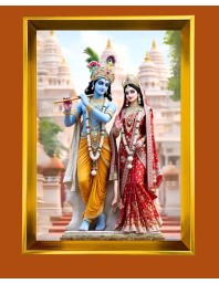 Divine Radha &  Krishna Golden Photo Frame - 10x14 Inches | Elegant Wooden Frame for Home, Office & Temple Decoration | Spiritual Wall & Table Decor and Gift Item