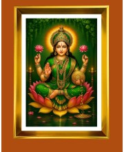 Maa Lakshmi Golden Photo Frame - 10x14 Inches | Elegant Wooden Frame for Home, Office & Temple Decoration | Spiritual Wall & Table Decor and Gift Item
