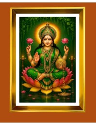 Maa Lakshmi Golden Photo Frame - 10x14 Inches | Elegant Wooden Frame for Home, Office & Temple Decoration | Spiritual Wall & Table Decor and Gift Item
