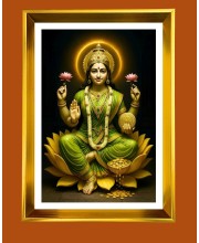 Maa Lakshmi Golden Photo Frame - 10x14 Inches | Elegant Wooden Frame for Home, Office & Temple Decoration | Spiritual Wall & Table Decor and Gift Item