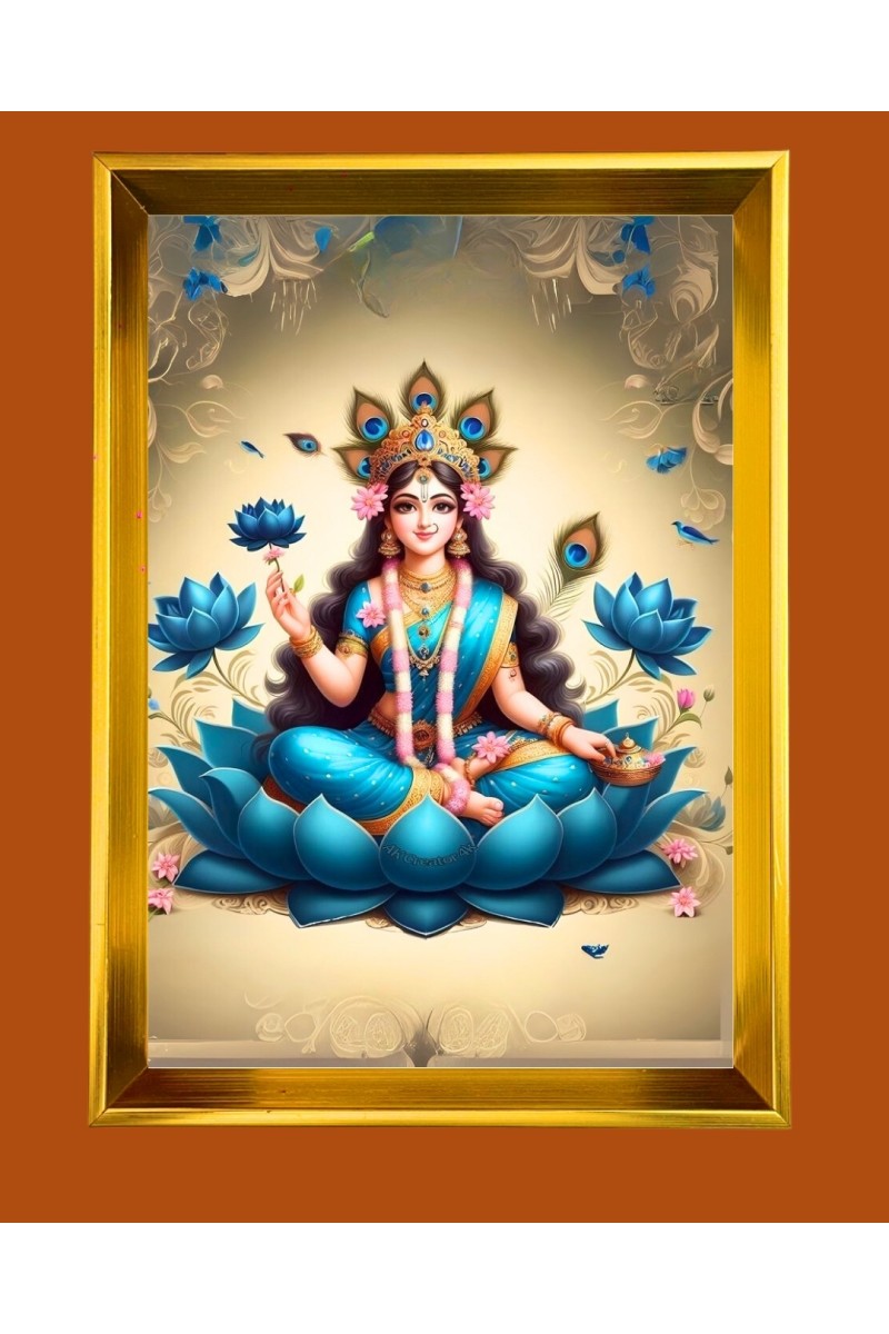 Maa Lakhsmi Golden Photo Frame - 10x14 Inches | Elegant Wooden Frame for Home, Office & Temple Decoration | Spiritual Wall & Table Decor and Gift Item