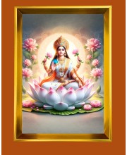 Maa Lakhsmi Golden Photo Frame - 10x14 Inches | Elegant Wooden Frame for Home, Office & Temple Decoration | Spiritual Wall & Table Decor and Gift Item