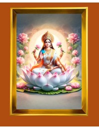 Maa Lakhsmi Golden Photo Frame - 10x14 Inches | Elegant Wooden Frame for Home, Office & Temple Decoration | Spiritual Wall & Table Decor and Gift Item