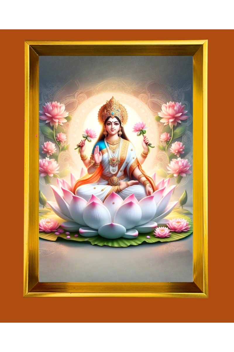 Maa Lakhsmi Golden Photo Frame - 10x14 Inches | Elegant Wooden Frame for Home, Office & Temple Decoration | Spiritual Wall & Table Decor and Gift Item