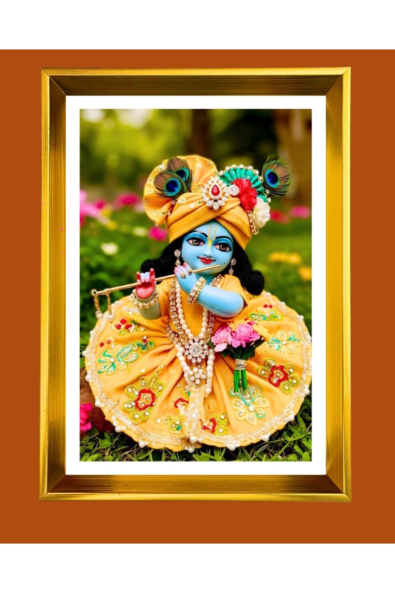 Liitle Baby krishna Golden Photo Frame - 10x14 Inches | Elegant Wooden Frame for Home, Office & Temple Decoration | Spiritual Wall & Table Decor and Gift Item