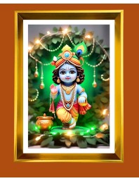 Liitle Baby krishna Golden Photo Frame - 10x14 Inches | Elegant Wooden Frame for Home, Office & Temple Decoration | Spiritual Wall & Table Decor and Gift Item